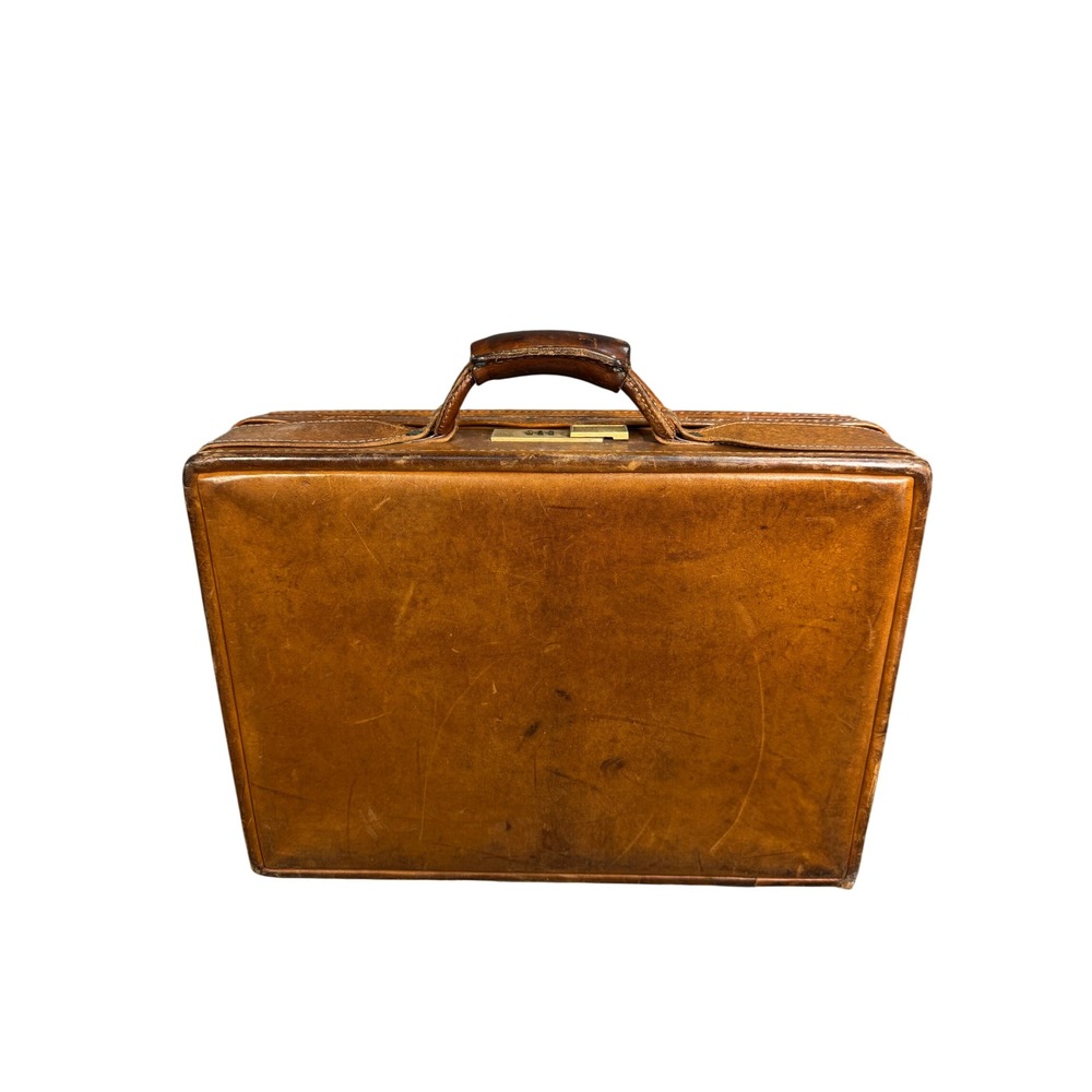 Hartmann Luggage Vintage Tan Belting Leather Briefcase Attache Brass Lock Case
